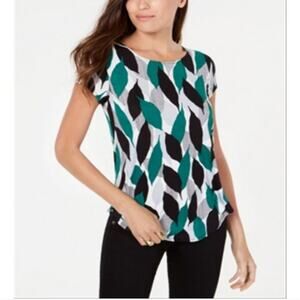Alfani Stylish Black and Green Leaf Print Women's Top